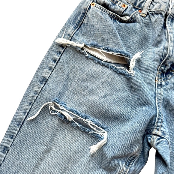 Topshop MOM Blue Denim Jeans Straight Distressed Ripped Size w28 - Picture 4 of 7